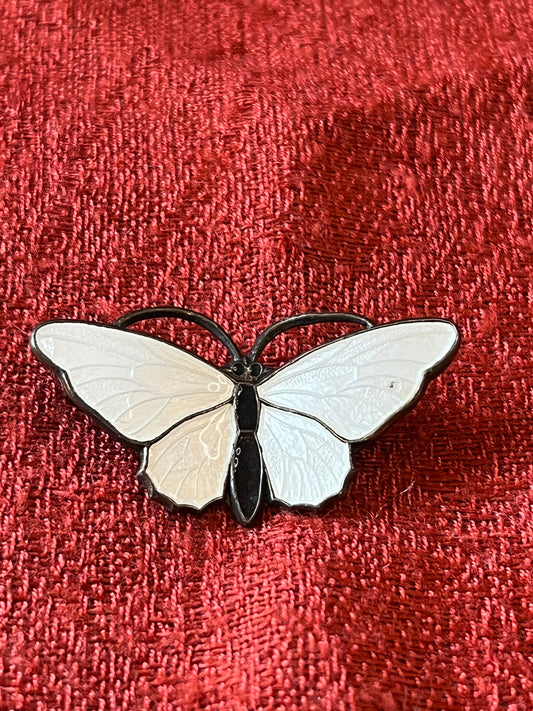 Vintage Mid Century Sterling and Enamel Butterfly Brooch (Norway)