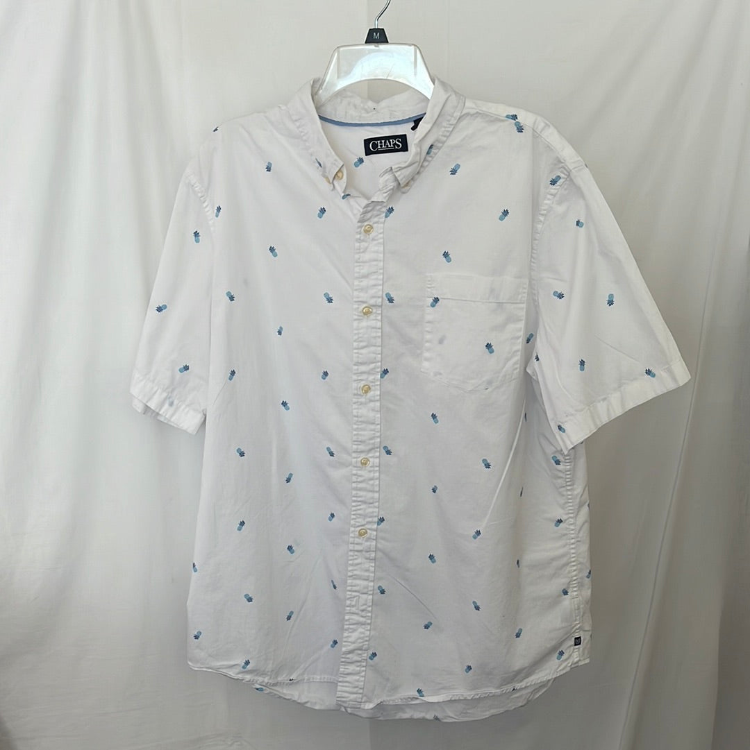 Chaps White Pineapple Print Short-Sleeve Button-up Shirt -- Size XL
