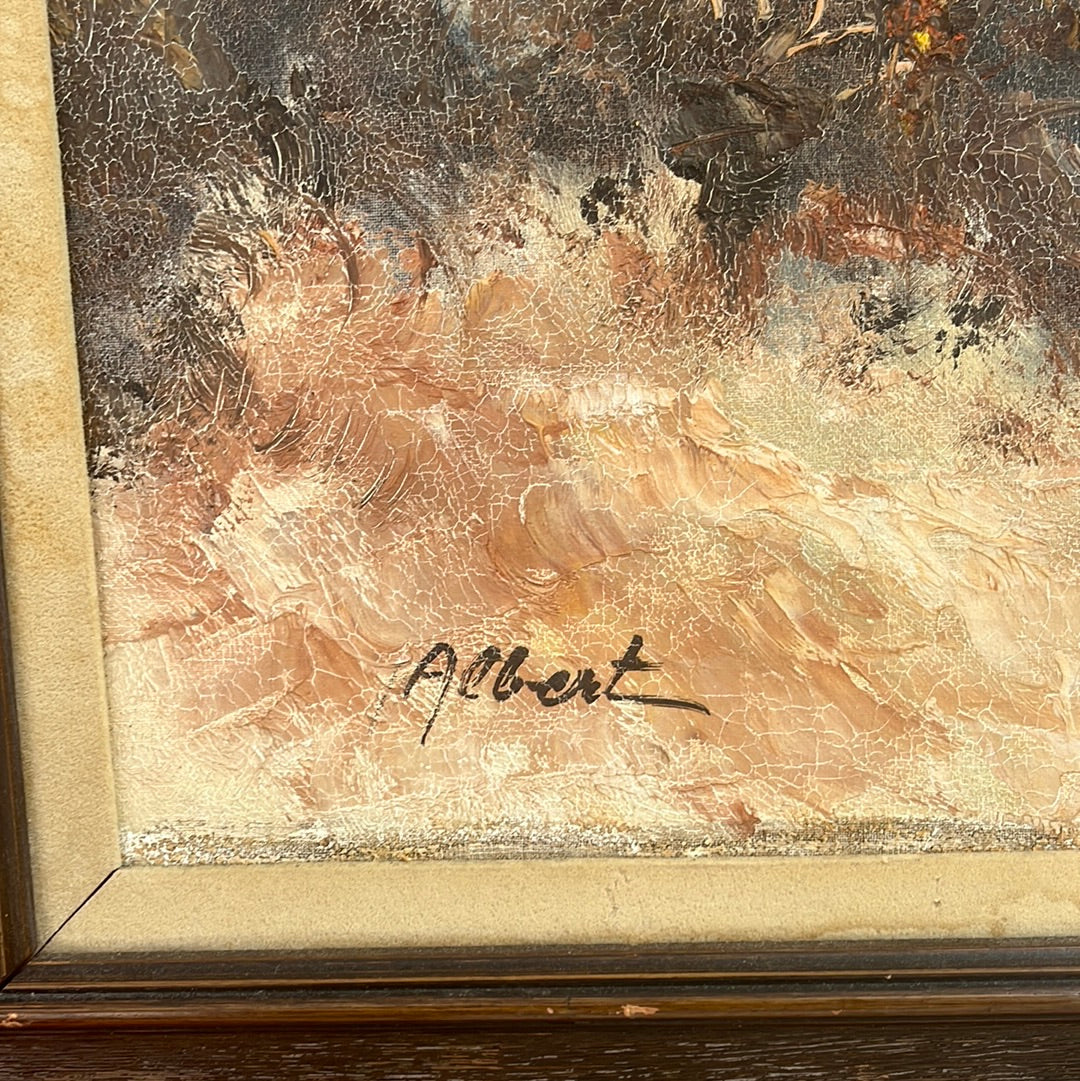 VTG -- Framed and Signed Original Oil Painting -- Sunset over Sea from the Dunes  -- Attributed to "Albert"