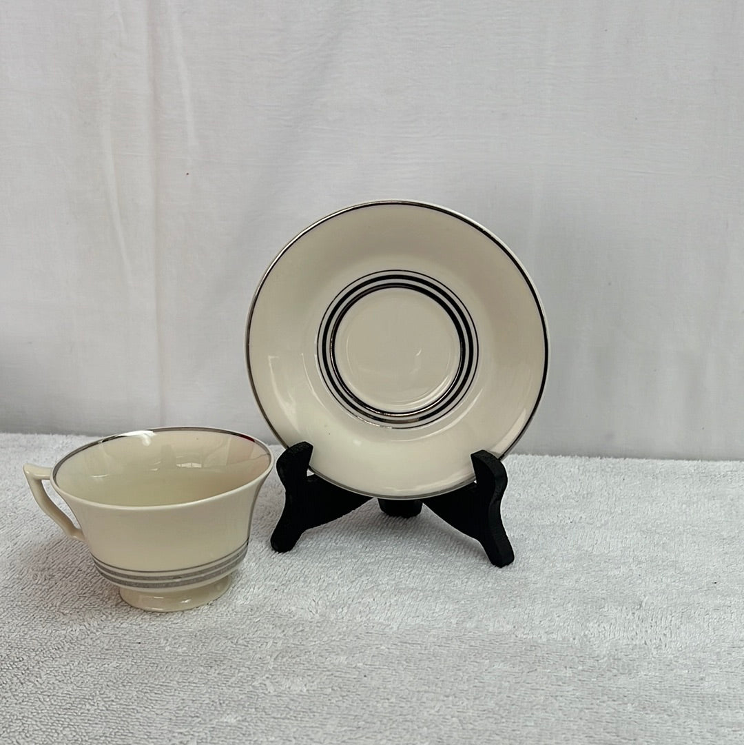 VTG - Teacup and Saucer in Nimbus Platinum by Syracuse China
