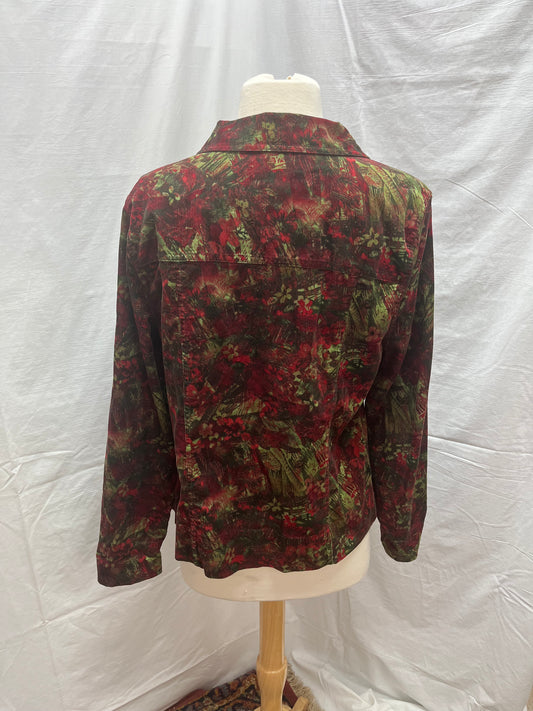 Christopher and Banks red green Floral Corduroy Button Jacket -- M