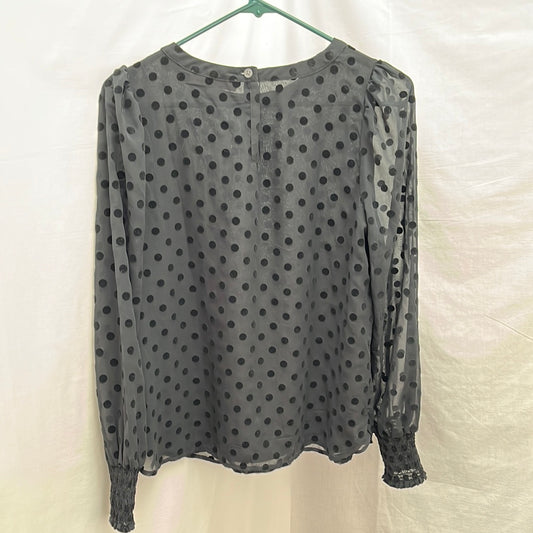 NWT -- Ann Taylor Loft Black Polka Dot Sheer Long-Sleeve Blouse -- S