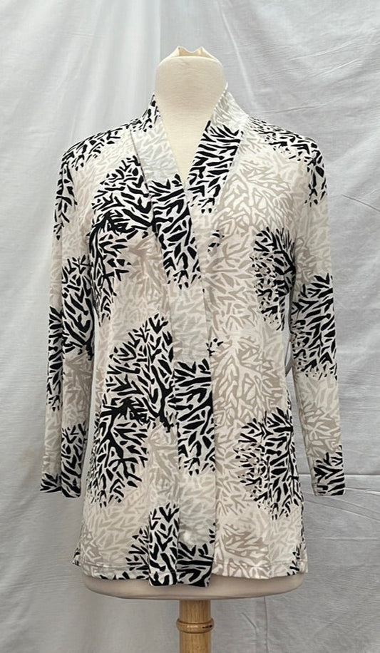 NWT -- Kaspar Black White Abstract Tree Pattern Cardigan -- S