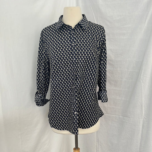 NWT -- Talbots Navy Labrador Print Button Down Shirt -- 12