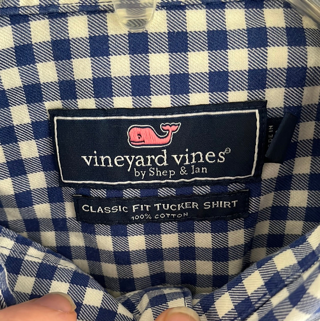 Vineyard Vines Blue Check Classic Fit Tucker Button Down Shirt -- L