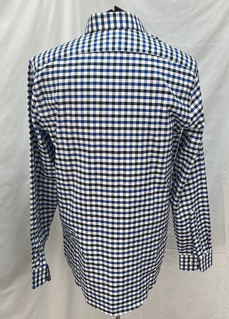 NWOT -- Stafford Fitted Wrinkle Free Blue Checked Oxford Shirt -- 15.5 34-35