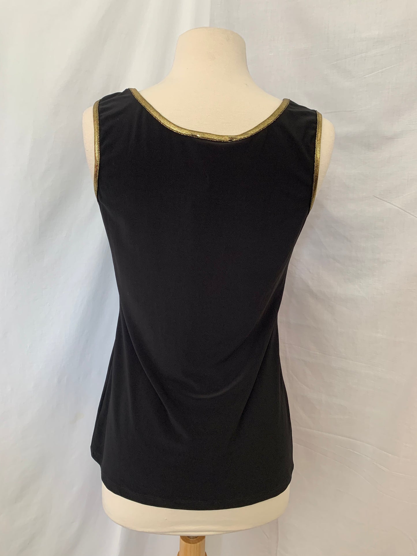 NWT - FRANK LYMAN DESIGN black with gold trim Sleeveless Shirt - 8