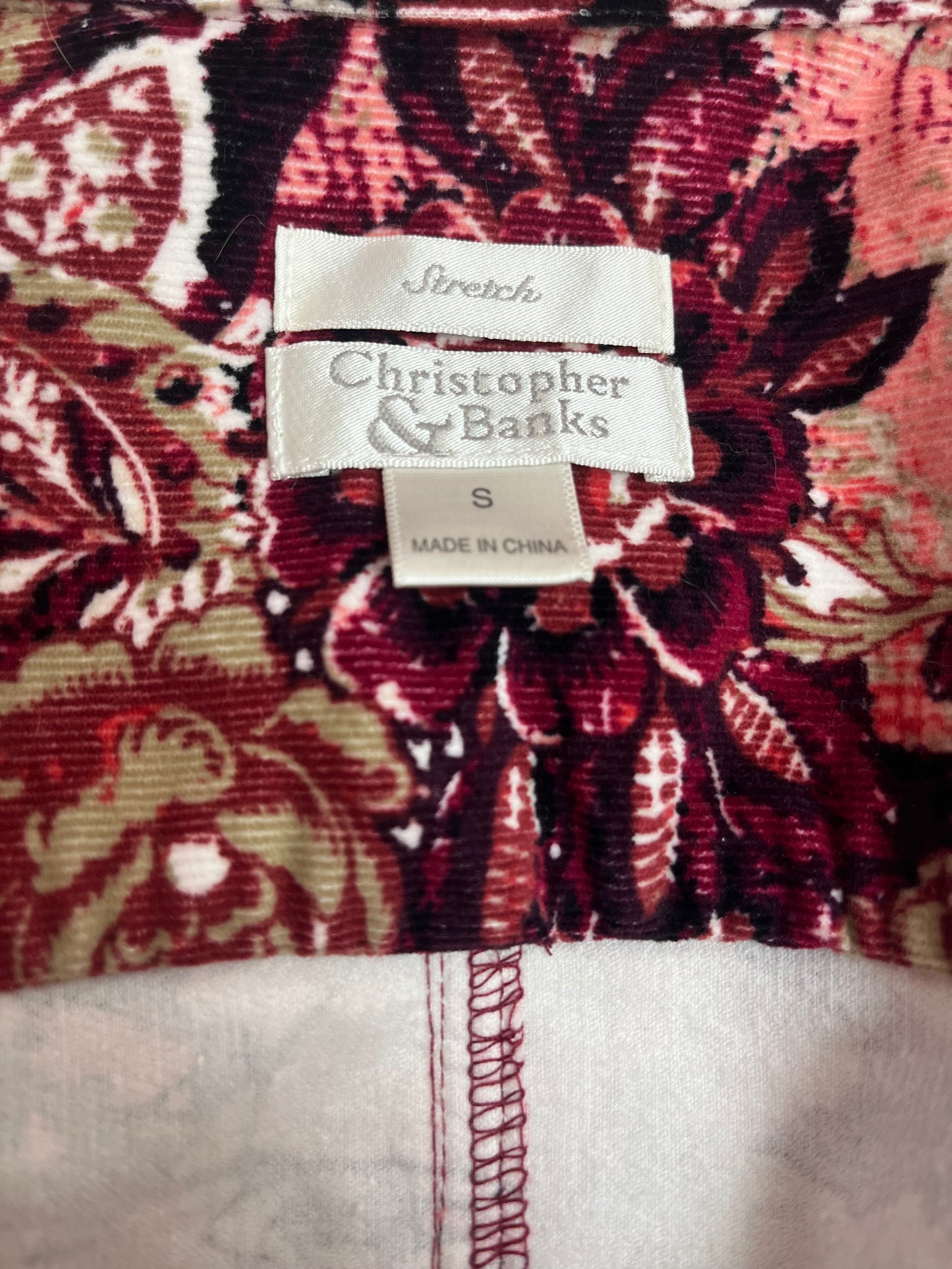 Christopher and Banks pink red Floral Print Corduroy Jacket - S