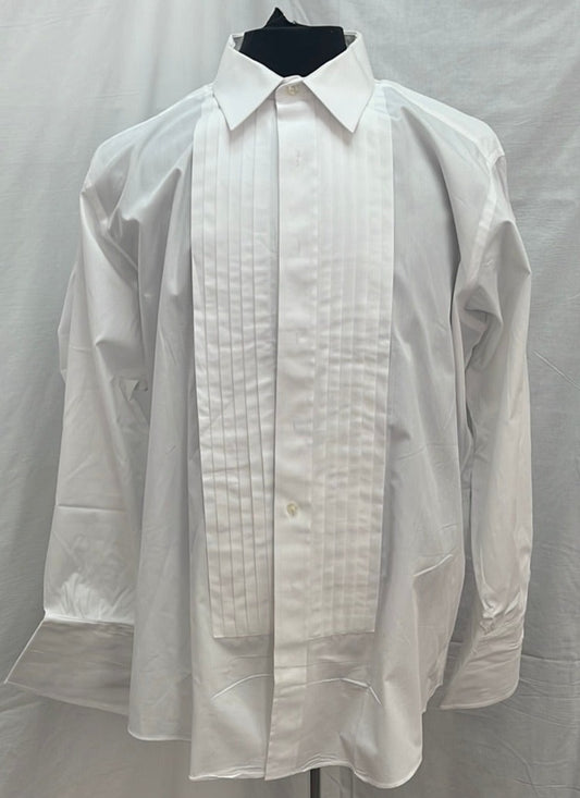 Geoffrey Beene White Pleated-front Tuxedo Shirt -- 17 34-35