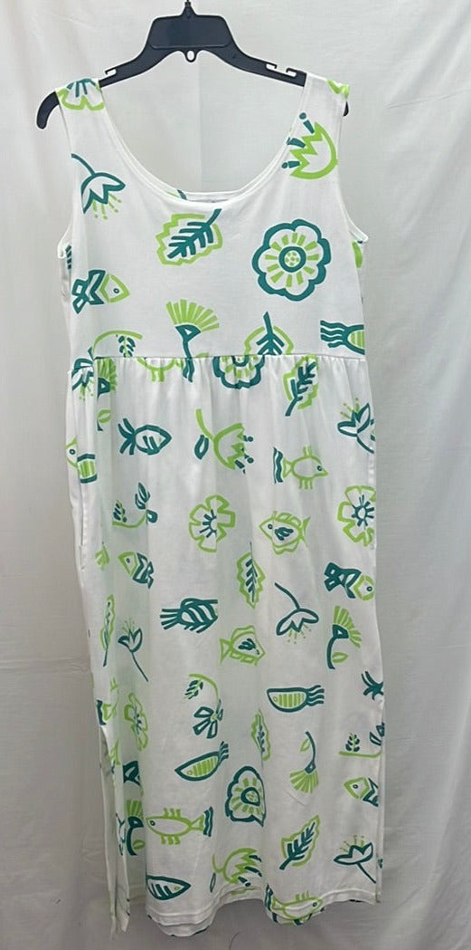 VTG -- Diane von Furstenburg white green floral fish Print Maxi Dress -- L