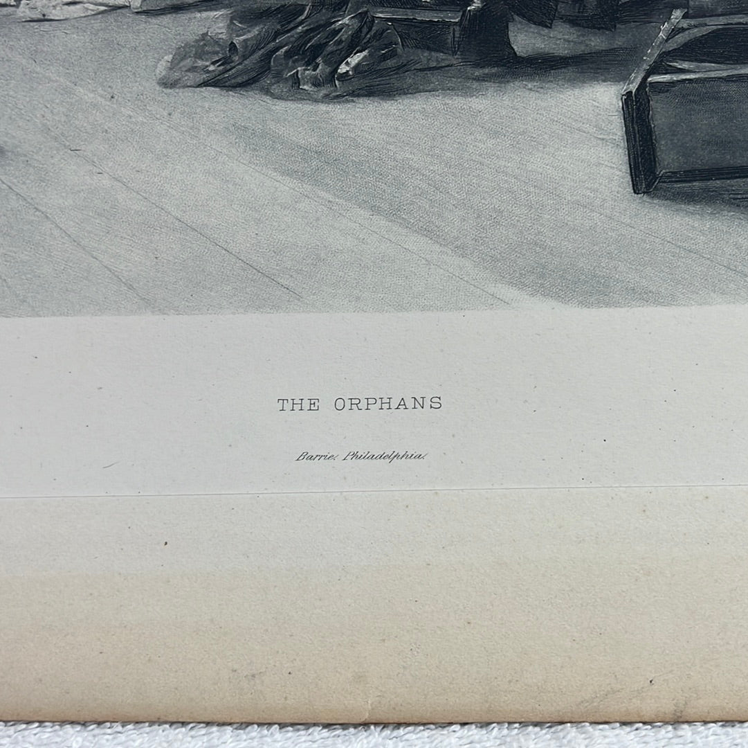 Antique -- Original George Barrie 1889 Photogravure from the Exposition Universelle de 1889 -- after G Keuhl "The Orphans"