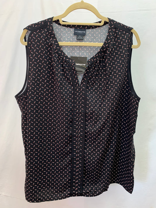 NWT - LIZ CLAIBORNE black print Sleeveless Shirt - XL