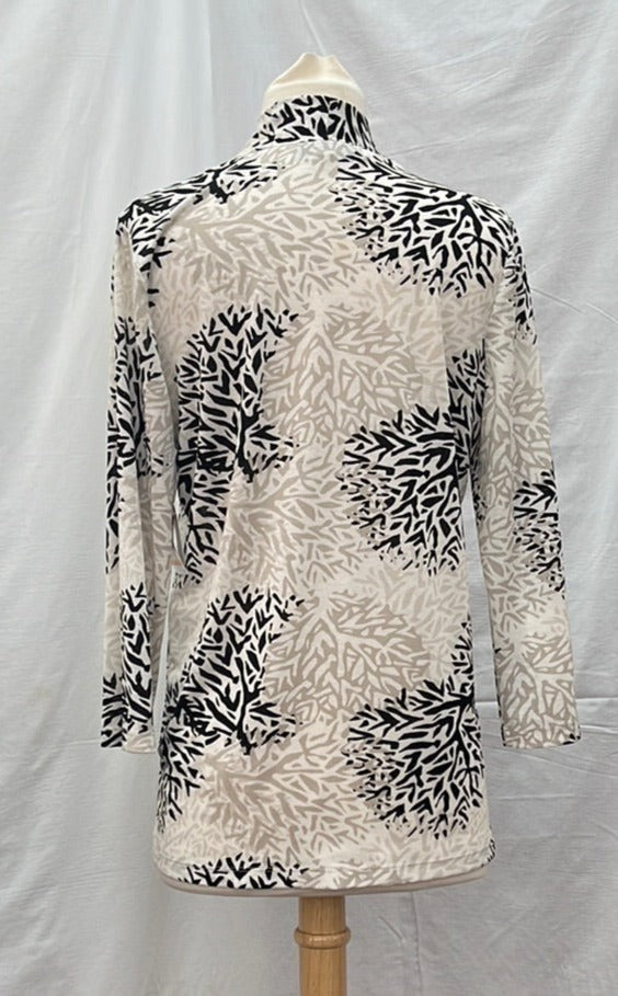 NWT -- Kaspar Black White Abstract Tree Pattern Cardigan -- S