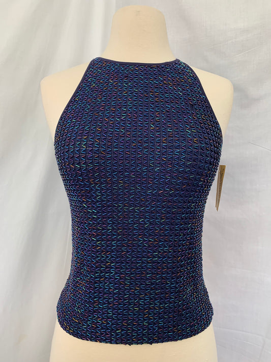 NWT - ANN TJIAN for KENAR purple Iridescent Beaded Sleeveless Top - L