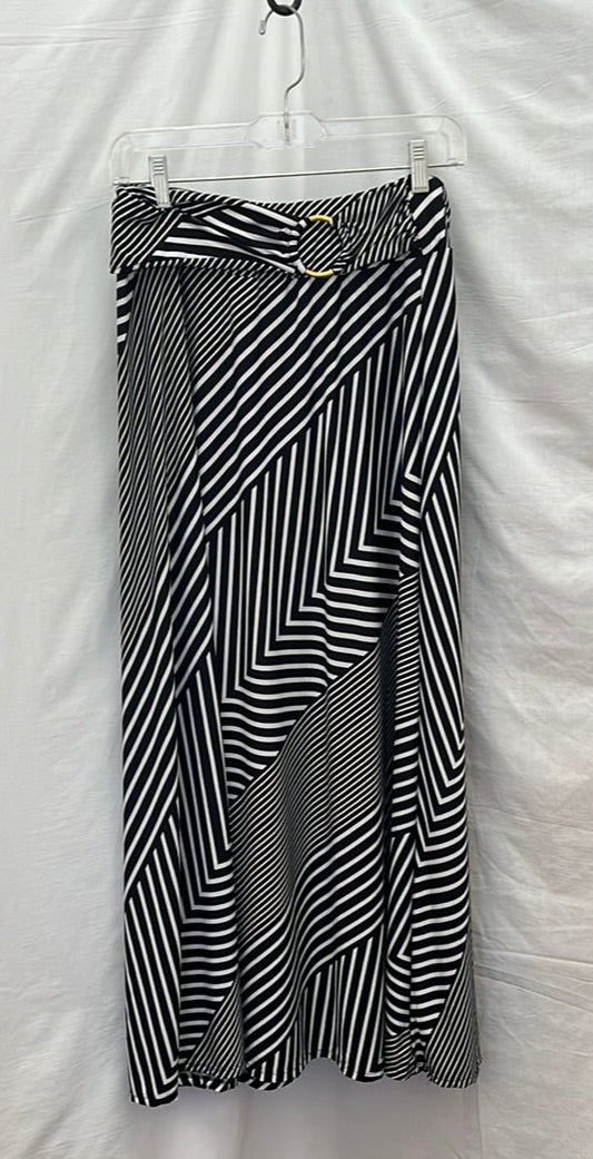 Robert Louis Black White Stripe A-line Midi Skirt -- M