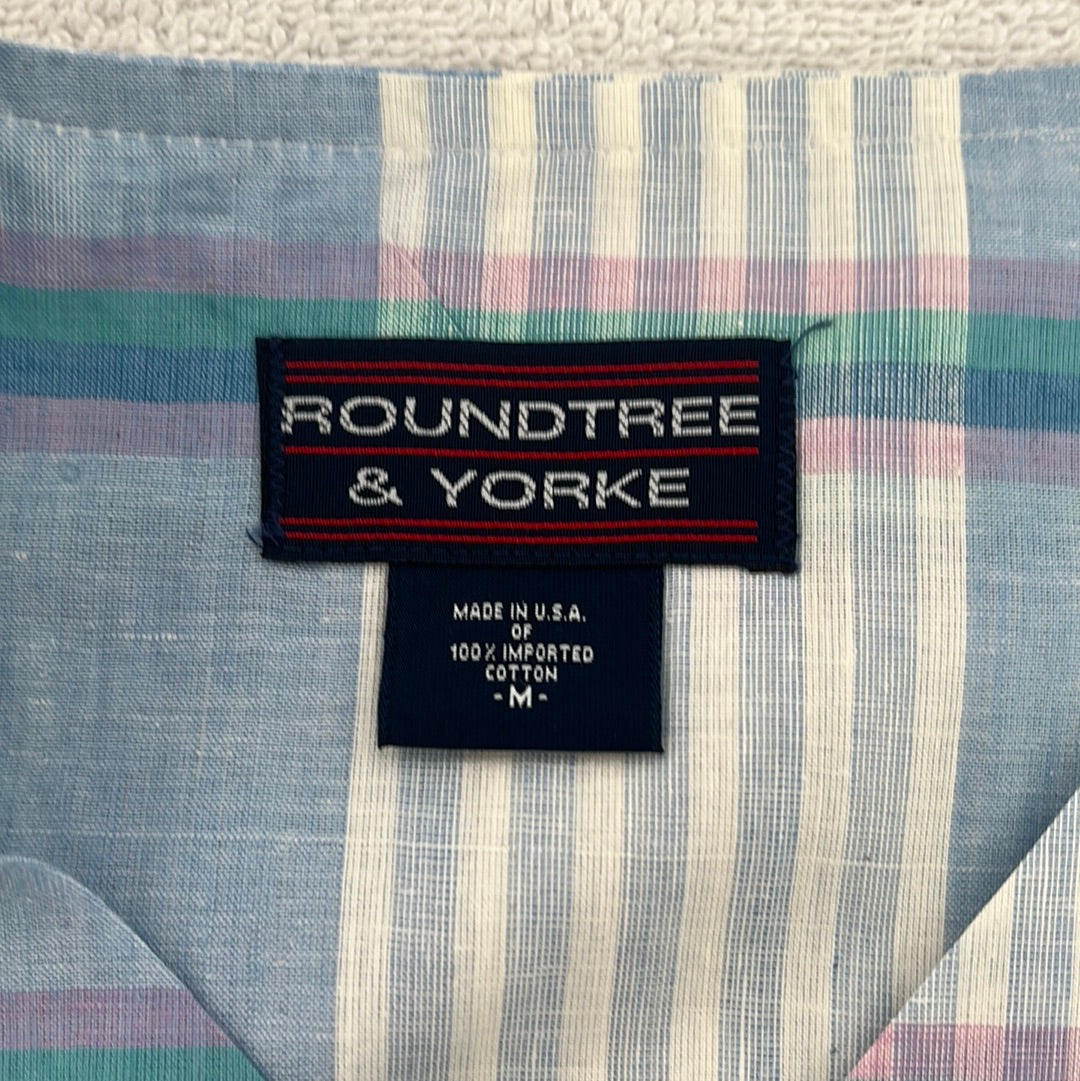 NEW -- Roundtree and Yorke Short Top Blue Pink Green Striped Pajamas -- M