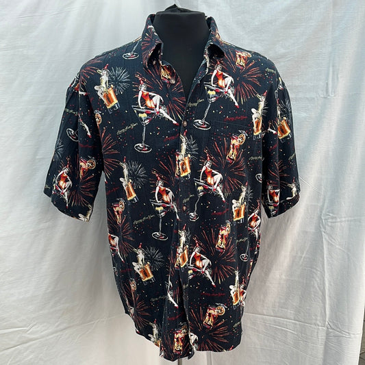 Clearwater Outfitters Pinup Girl Fireworks Cocktail Print Button Down Shirt -- L