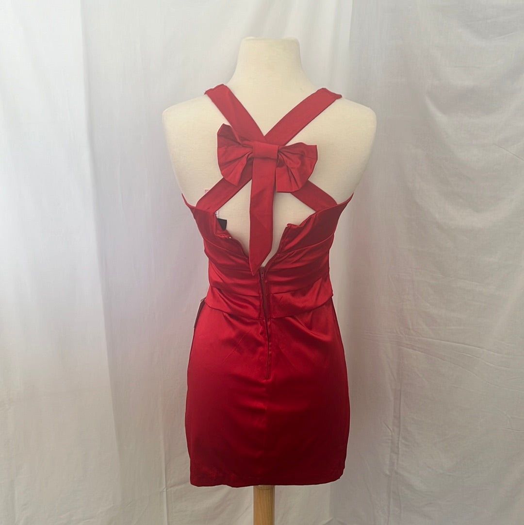 VTG/NWT -- B Darlin Red Ruffle Halter-Strap Dress -- 3/4
