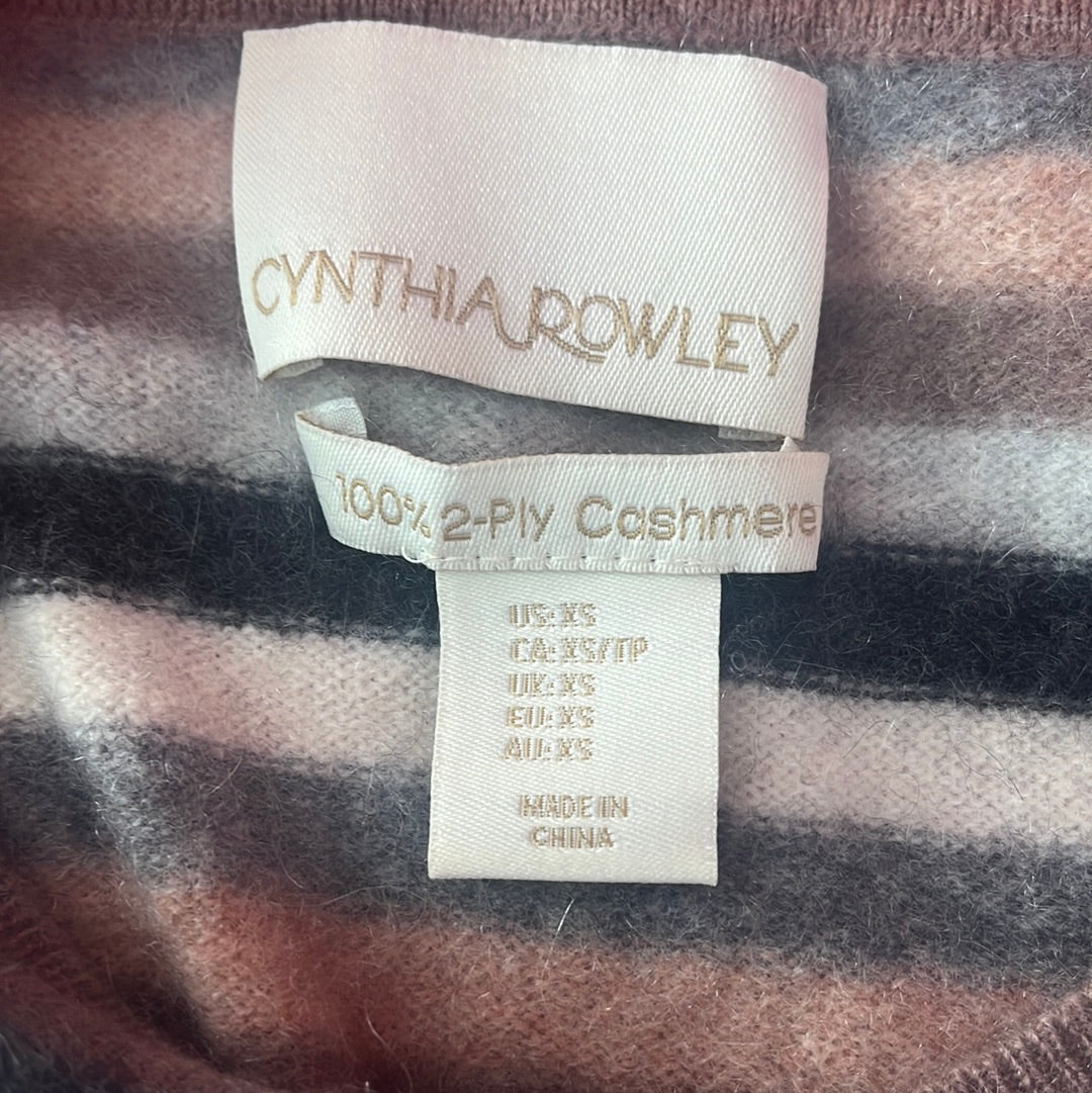Cynthia Rowley Striped 2-ply Striped Crew Neck Cashmere Sweater -- XS