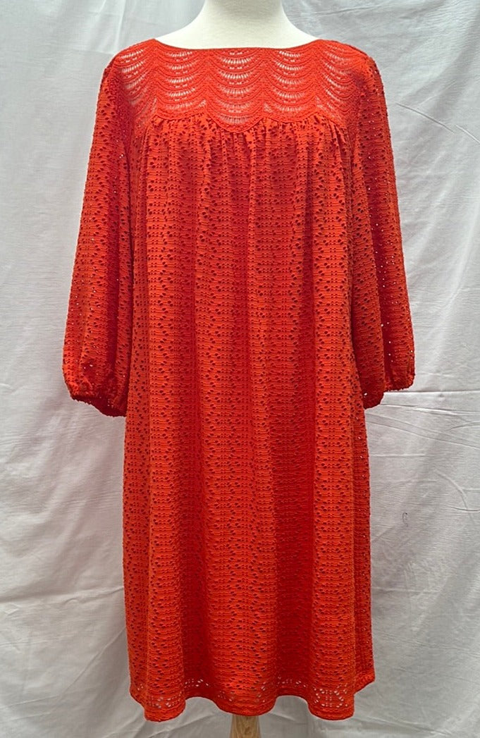 London Times Orange Eyelet Crochet Shift Work Social Dress -- Size 16W