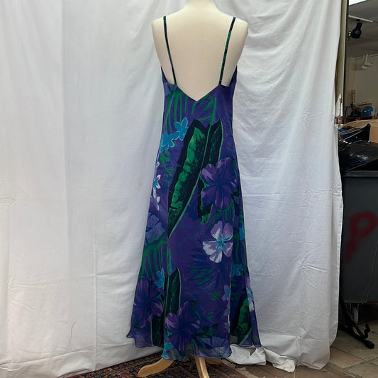 VTG -- Hokus Pokus purple green Floral Print Spaghetti Strap Dress -- Medium