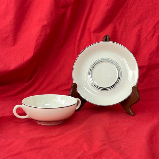 VTG - Flat Cream Soup Bowl & Saucer Set in Nimbus Platinum by Syracuse China