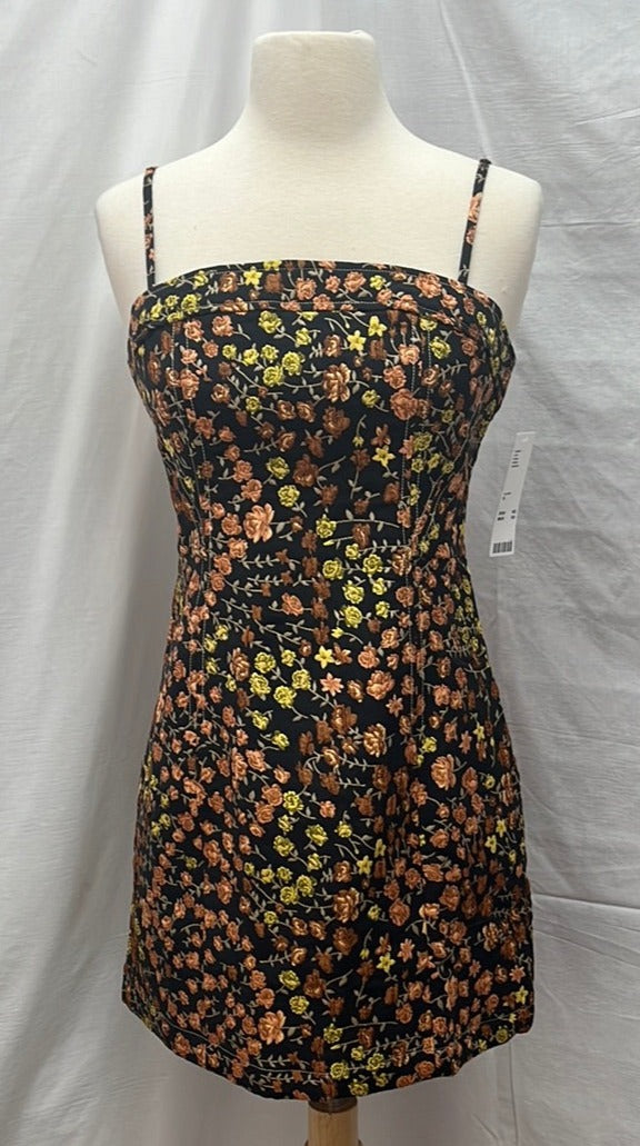 NWT - URBAN OUTFITTERS black orange Floral Brocade Mini Dress - M