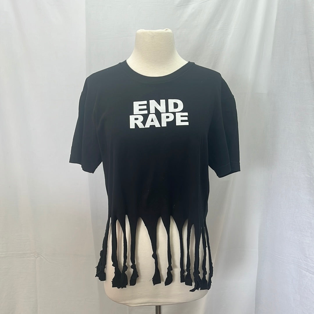 "End Rape" Tasseled Crop Top -- Size M/L