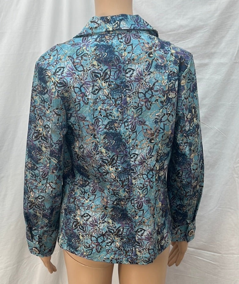 Christopher & Banks Blue Violet Floral Button Jacket -- S