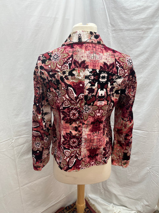 Christopher and Banks pink red Floral Print Corduroy Jacket - S