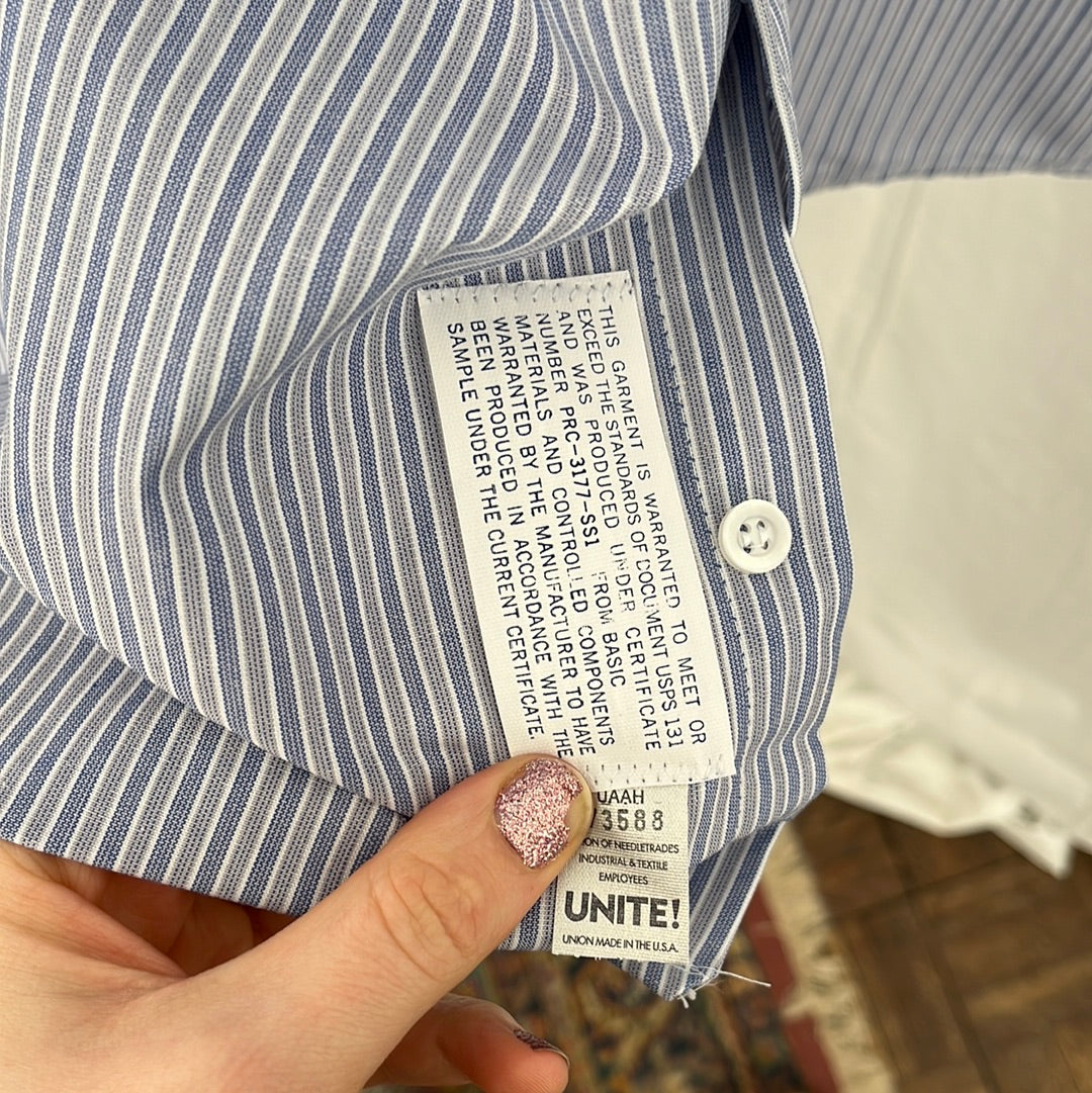 NIP Brookfield Uniforms Blue Stripe Short Sleeve Buttondown Shirt