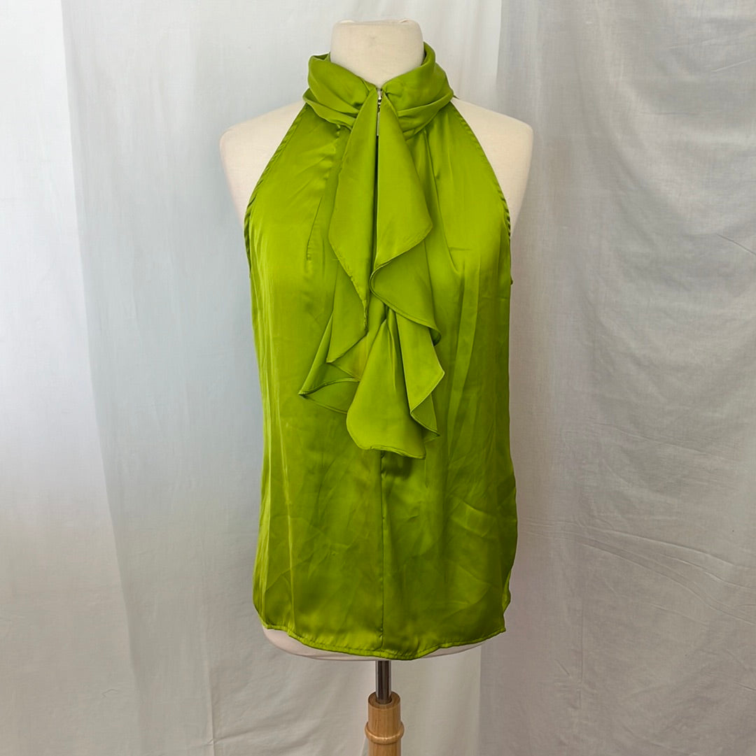 Essentials by Milano Bright Green Ruffle Lapel Sleeveless Top -- L