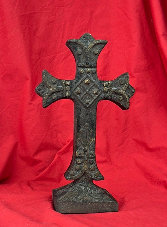 VTG (1997) -- Austin Sculpture Bronze Patina Fleur-de-lis Cross