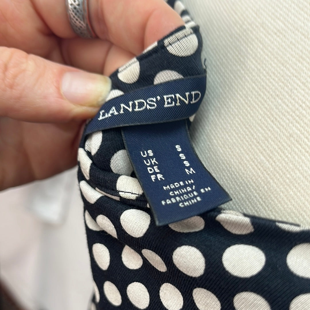 Land's End Black White Sleeveless Polka Dot Dress -- S