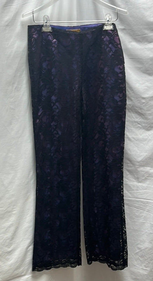 VTG -- Meritage Black Lace Layered Iridescent Purple Pants -- 8