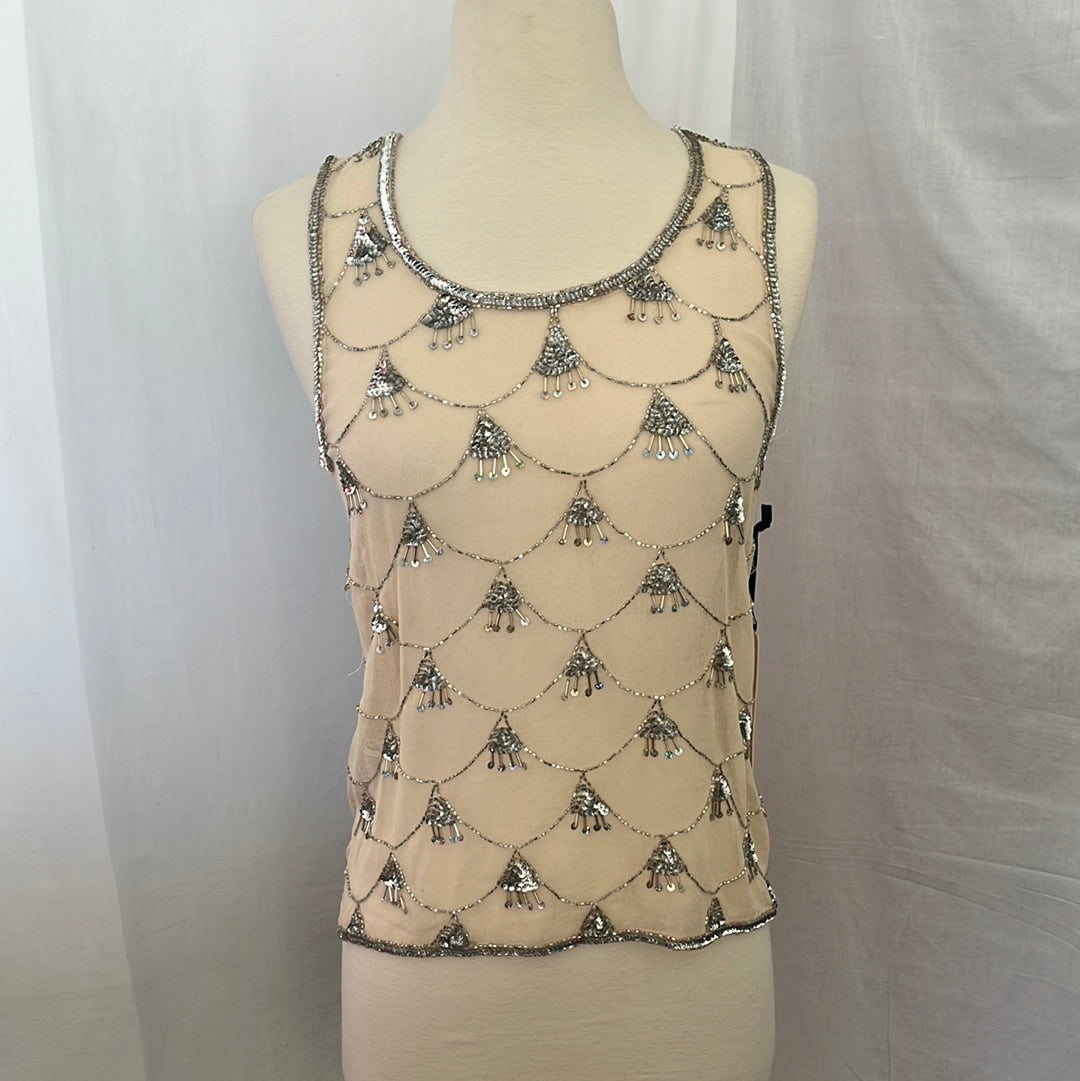 NWT -- Forever 21 Exclusive blush Sequined Sheer Sleeveless Top -- S