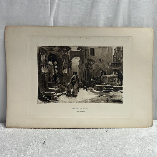 Antique -- Original George Barrie 1889 Photogravure from the Exposition Universelle de 1889 -- after Luc-Olivier Merson "The Wolf of Agubbio"