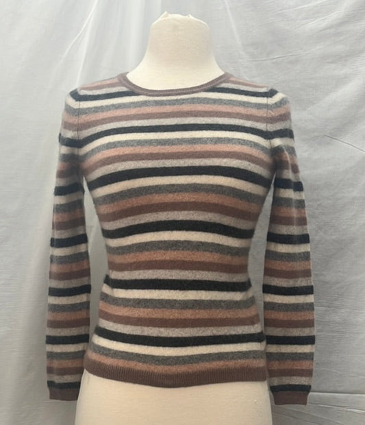 Cynthia Rowley Striped 2-ply Striped Crew Neck Cashmere Sweater -- XS