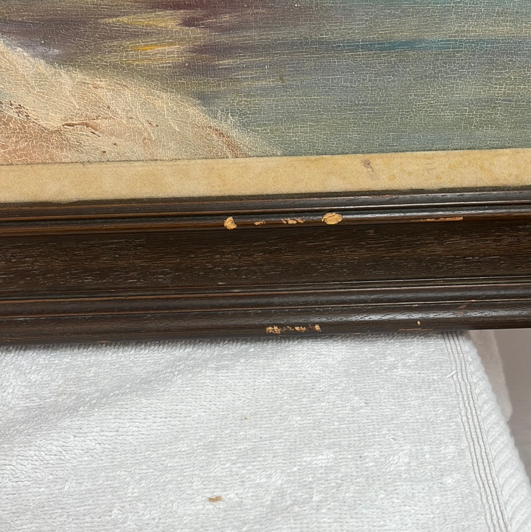 VTG -- Framed and Signed Original Oil Painting -- Sunset over Sea from the Dunes  -- Attributed to "Albert"