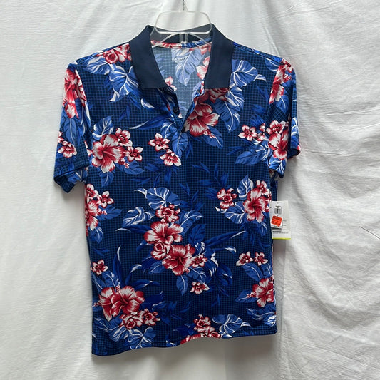 NWT -- Old Navy blue red Hawaiian Grid Active Polo Print -- S