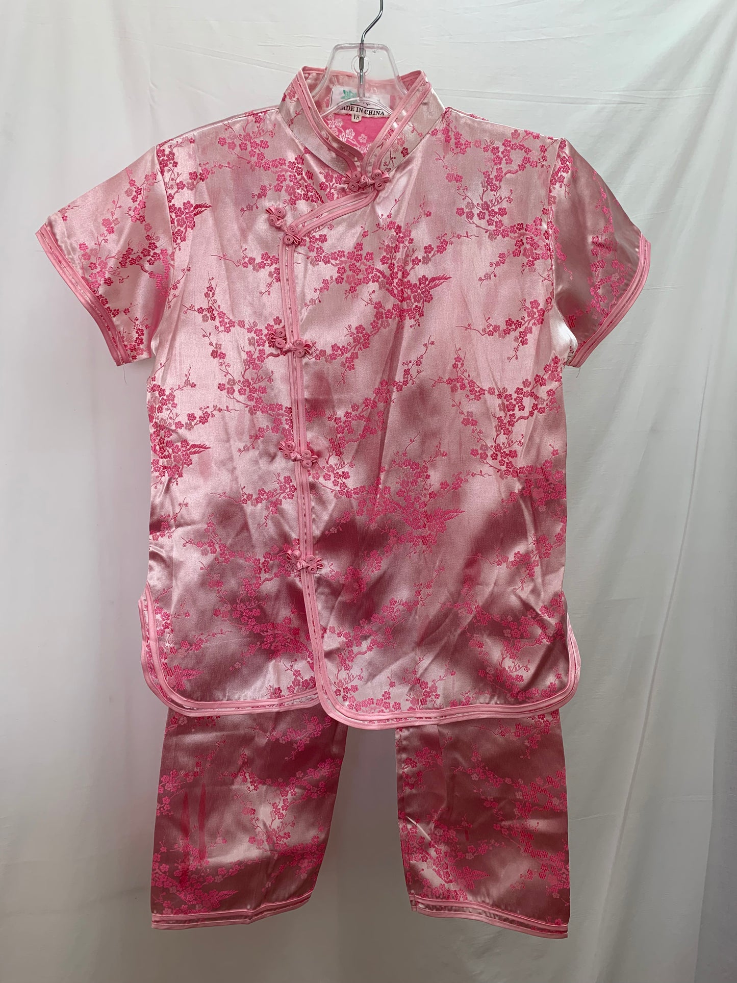Child's Chinese pink cherry blossom mandarin Tunic and Pants Set - Size 18