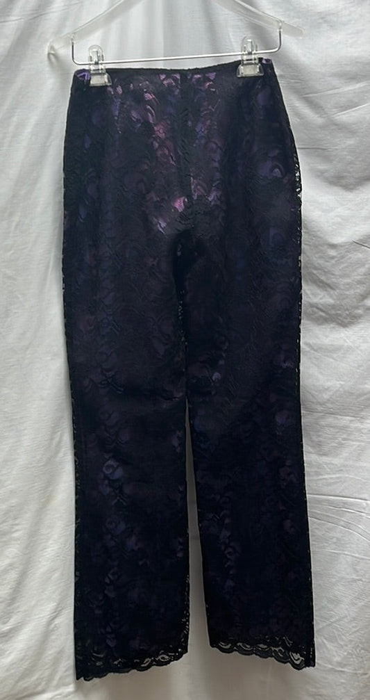 VTG -- Meritage Black Lace Layered Iridescent Purple Pants -- 8