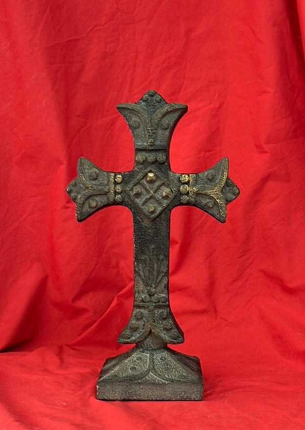 VTG (1997) -- Austin Sculpture Bronze Patina Fleur-de-lis Cross