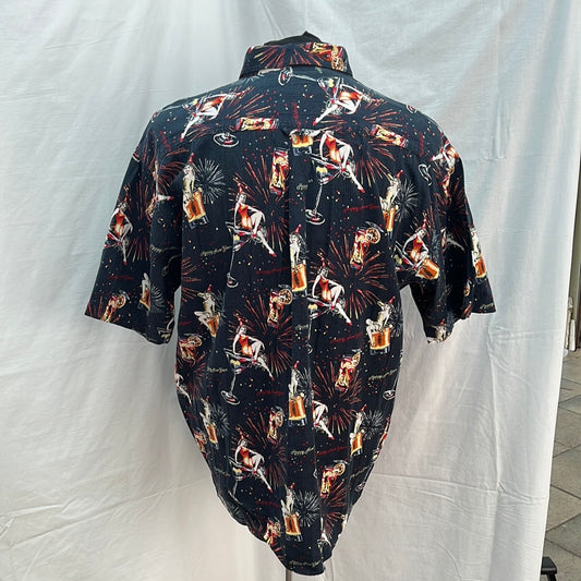 Clearwater Outfitters Pinup Girl Fireworks Cocktail Print Button Down Shirt -- L