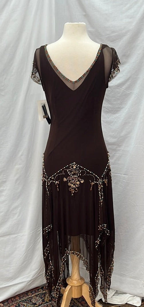 NWT -- Eci New York Brown Embroidered Social Dress -- Size 8