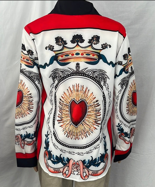 Diandian Didi "Love is King" Collage Print Button Up Shirt -- XL
