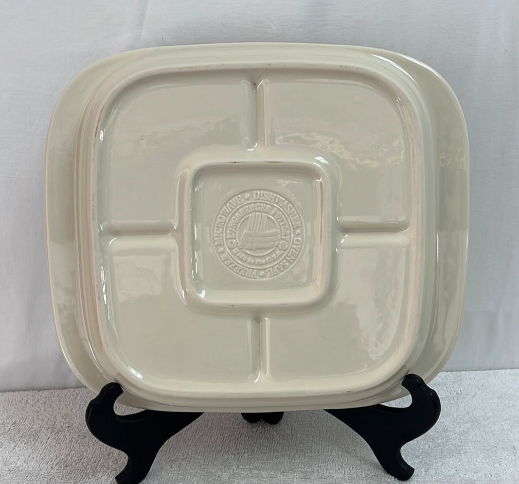 Longaberger Pottery Divided Relish Dish -- Oven, Microwave and Dishwasher Safe