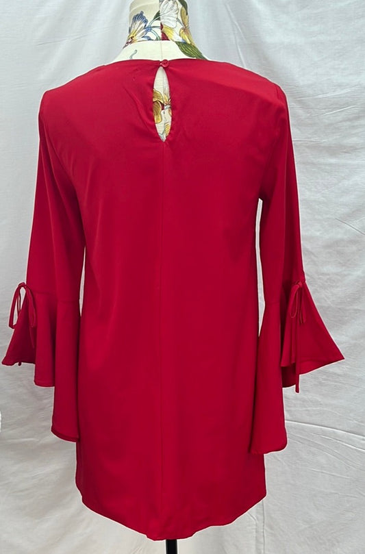 The Impeccable Pig red Butterfly Sleeves Boat Neckline Midi Dress -- S