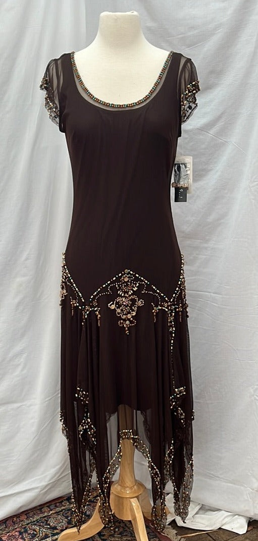 NWT -- Eci New York Brown Embroidered Social Dress -- Size 8