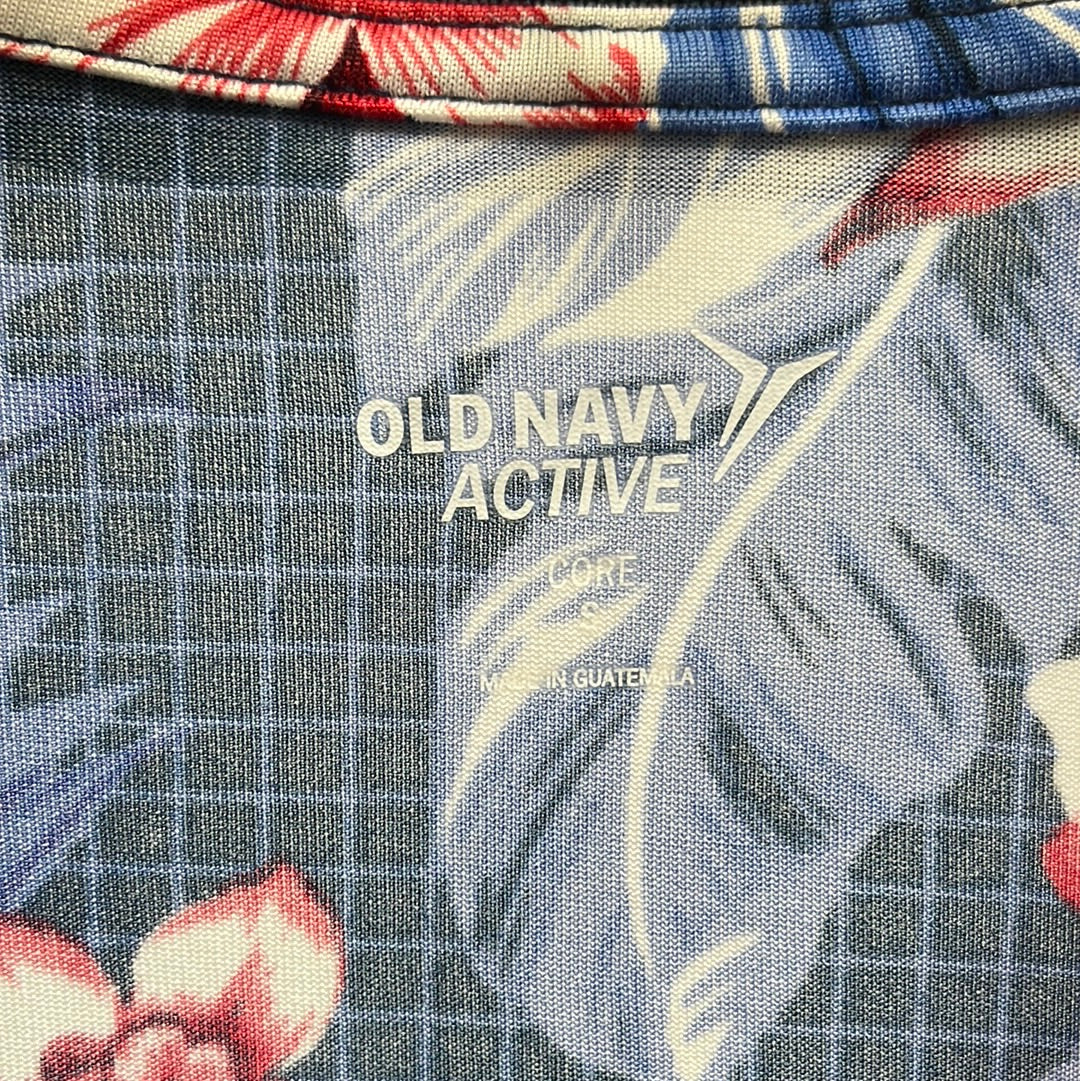 NWT -- Old Navy blue red Hawaiian Grid Active Polo Print -- S